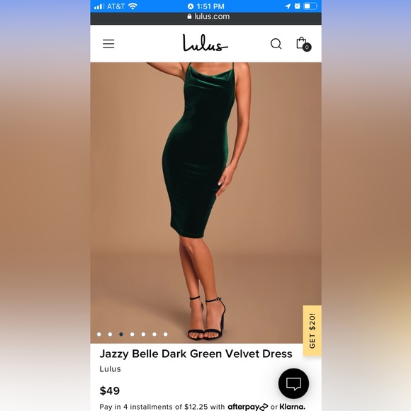 Green velvet spaghetti strap dress - Picture 2 of 2